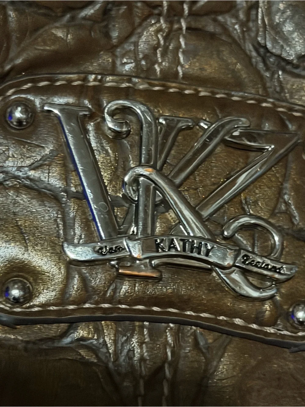 Y2K Kathy Van Zeeland Brown Croc-Embossed Hobo Shoulder Bag